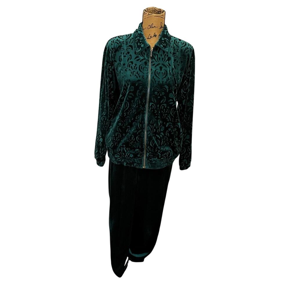 VTG 80s 90s Teddi Emerald Green Velour Jacket Pant Set Track Suit Women’s M